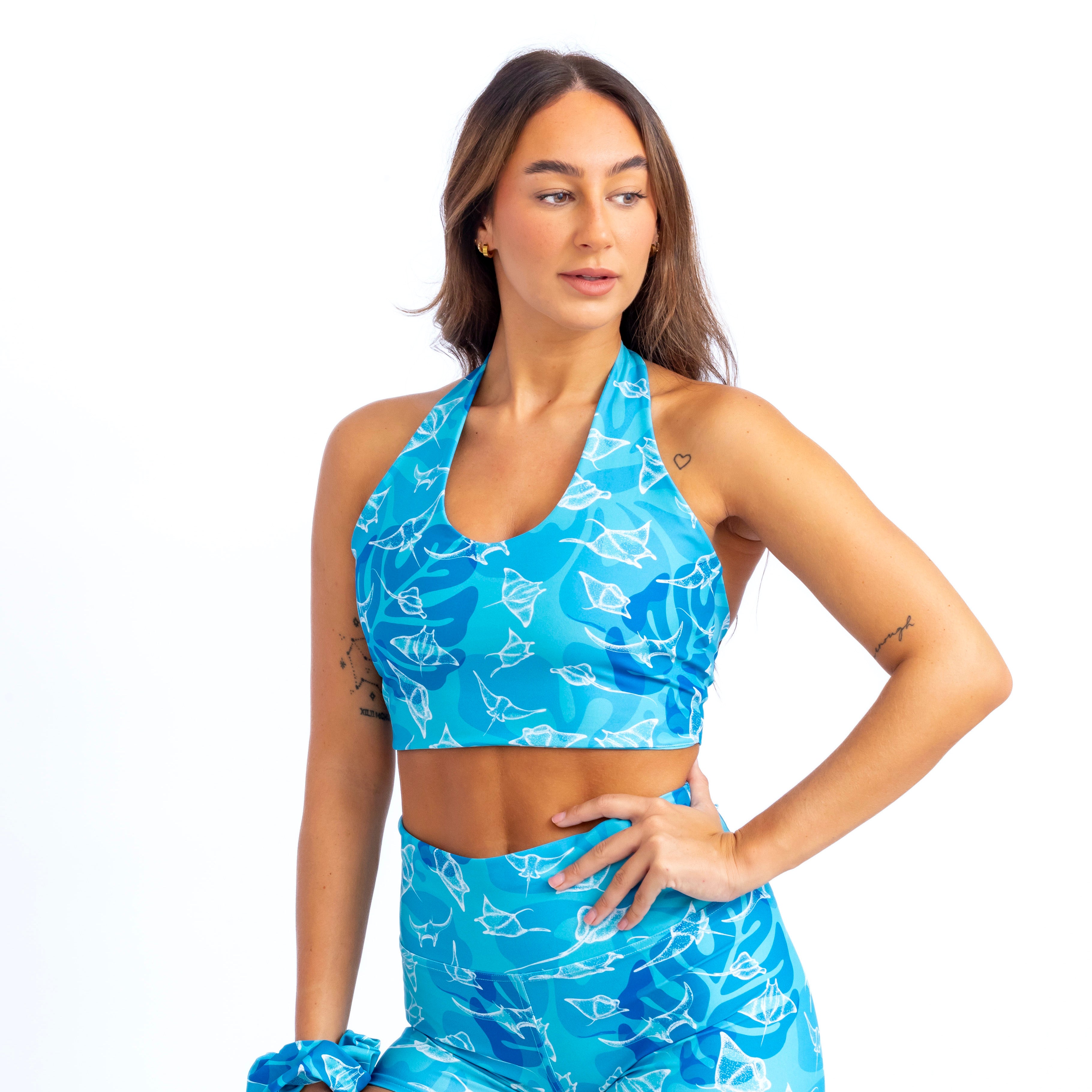 Aqua Manta Ray V-Neck Halter Top