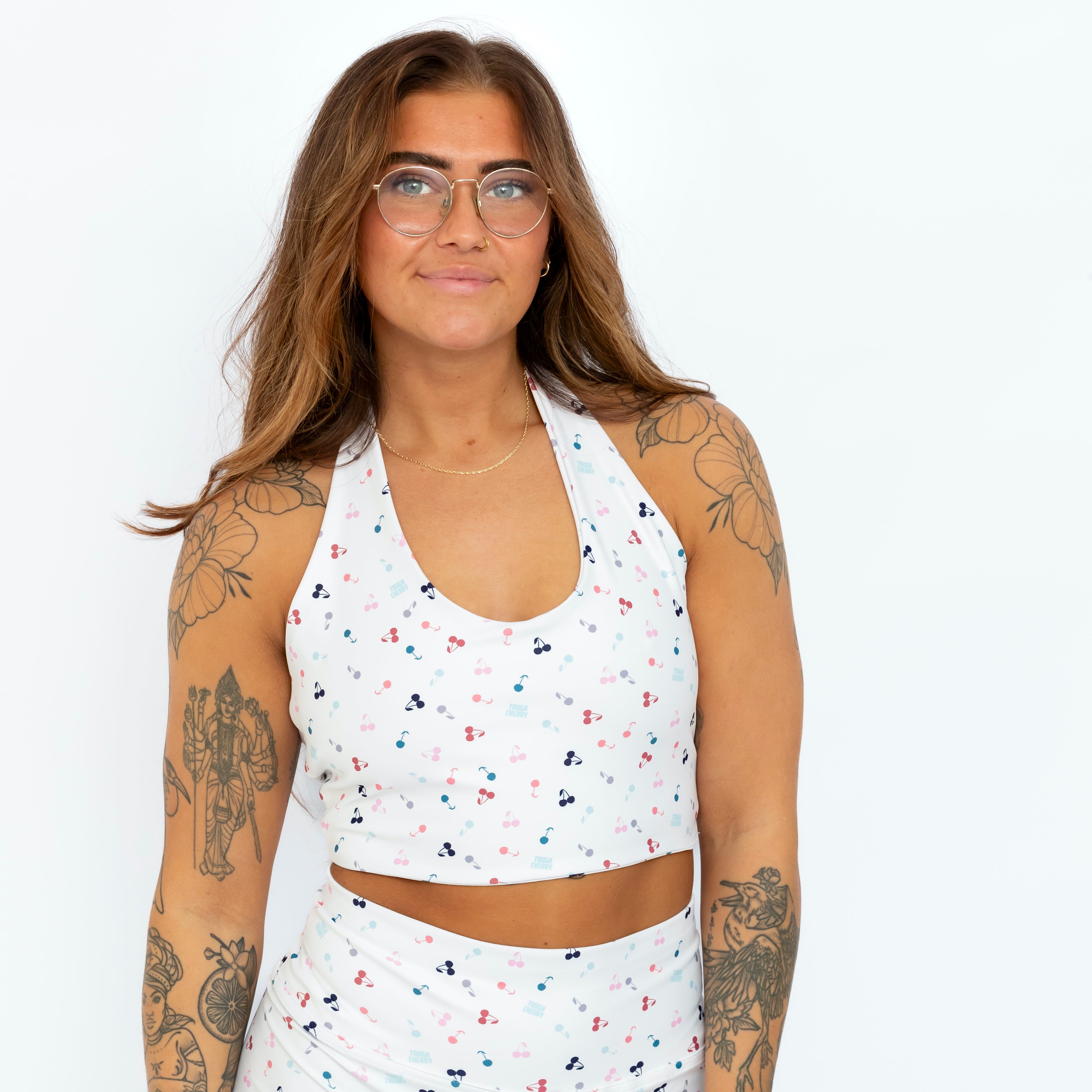 Autumn Cherries V-Neck Halter Top