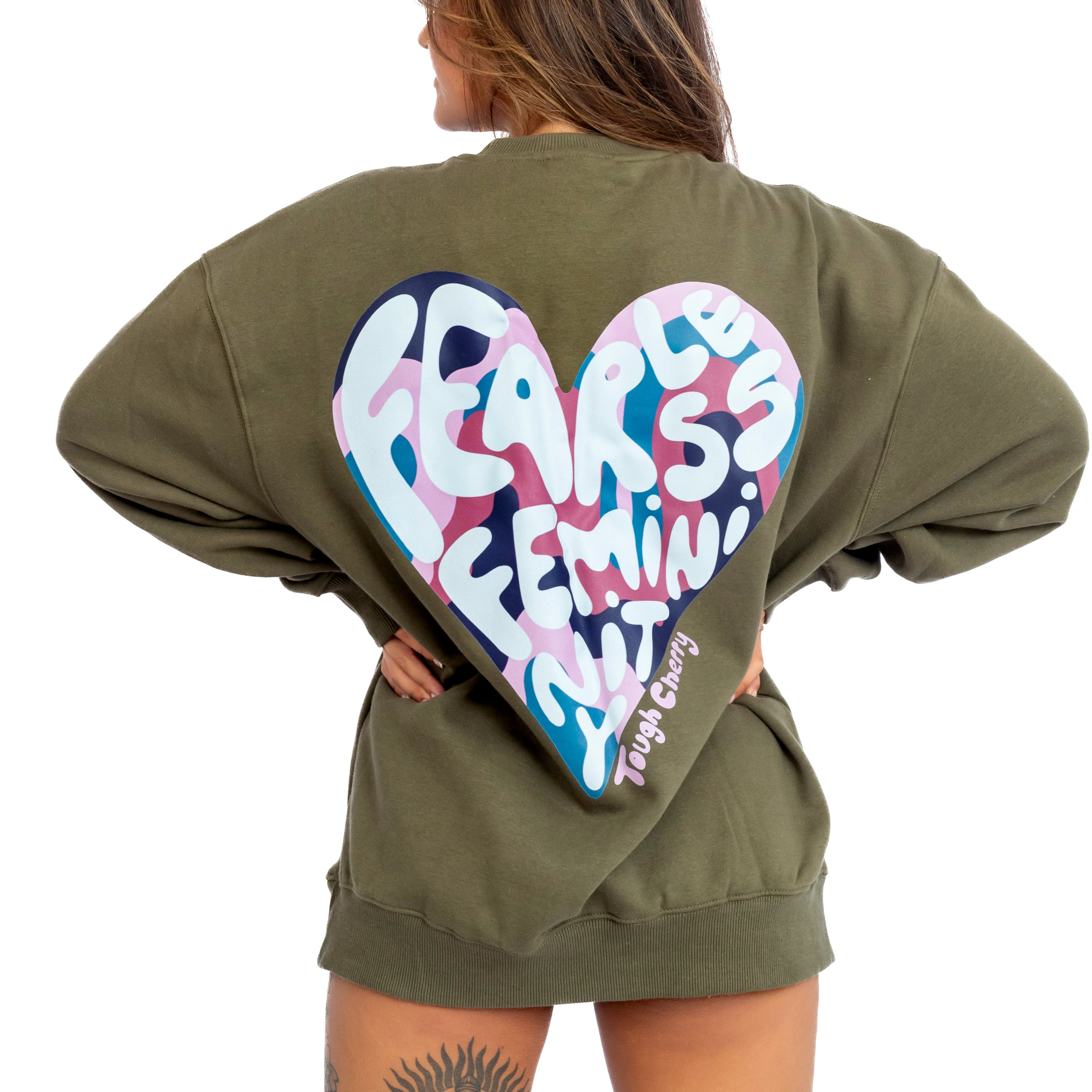 camouflage heart tough cherry khaki sweatshirt