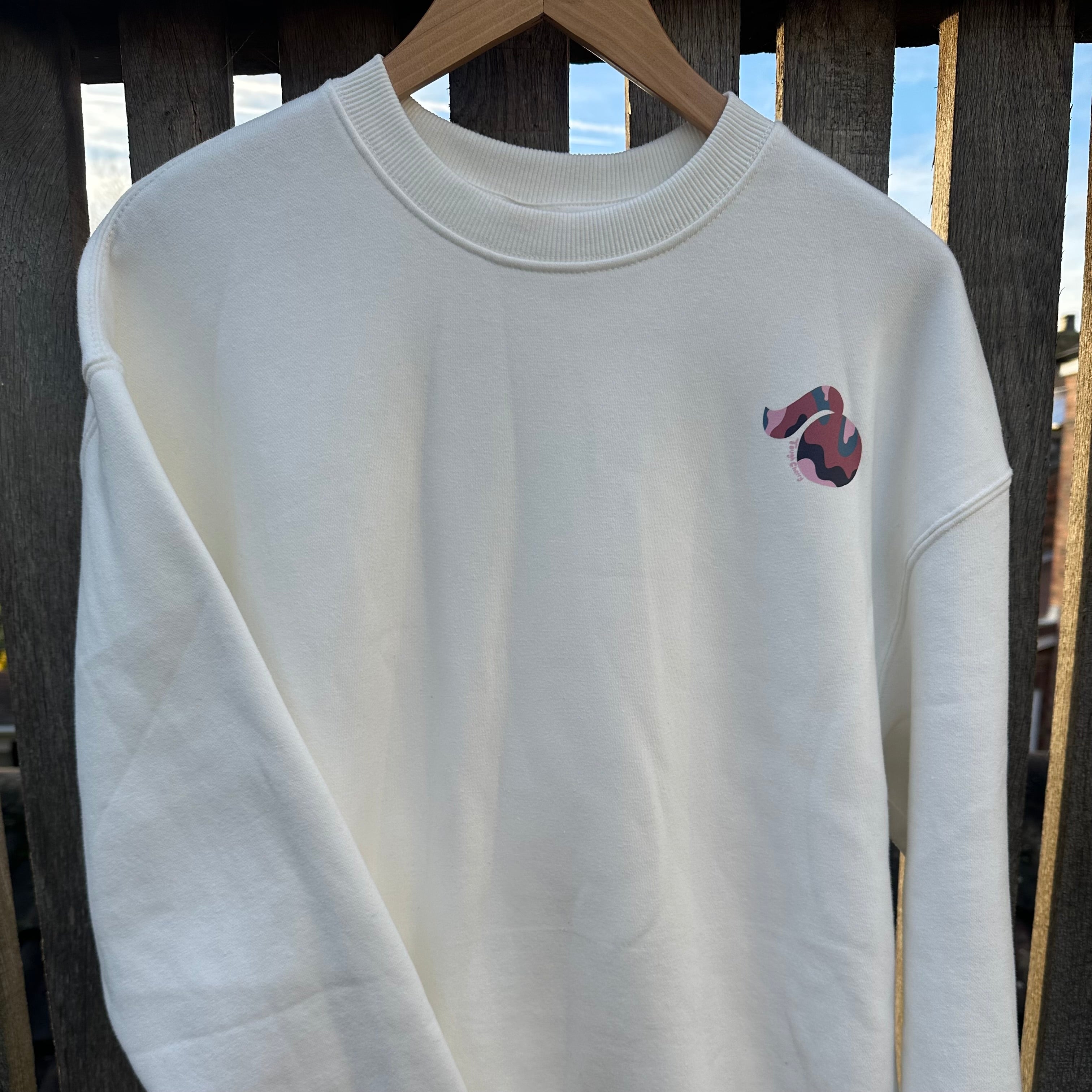 Sample Sale- Camo Heart White Sweatshirt, Medium