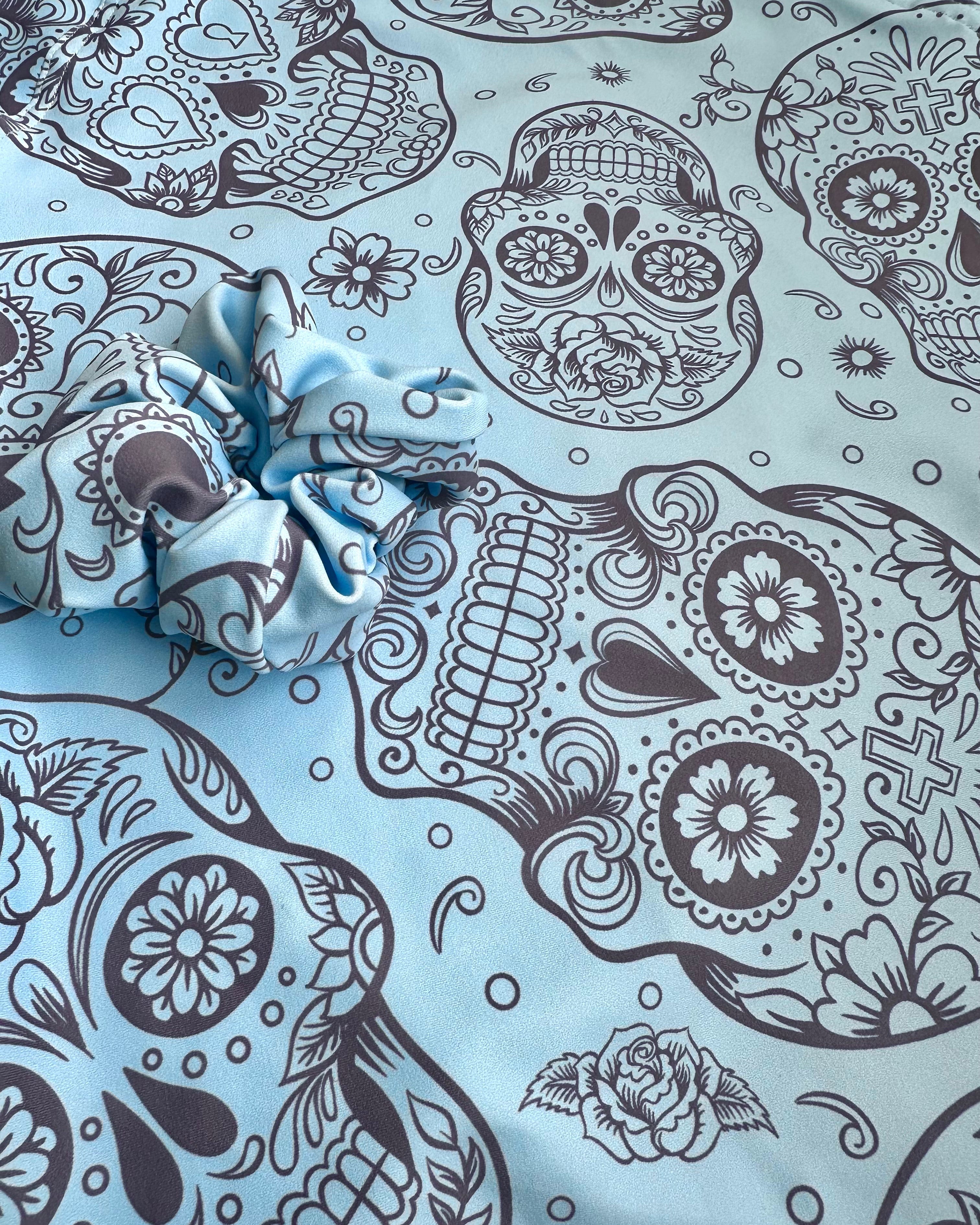 Sugar Skull Baby Blue and Mocha Momentum Short Sleeve Rashie