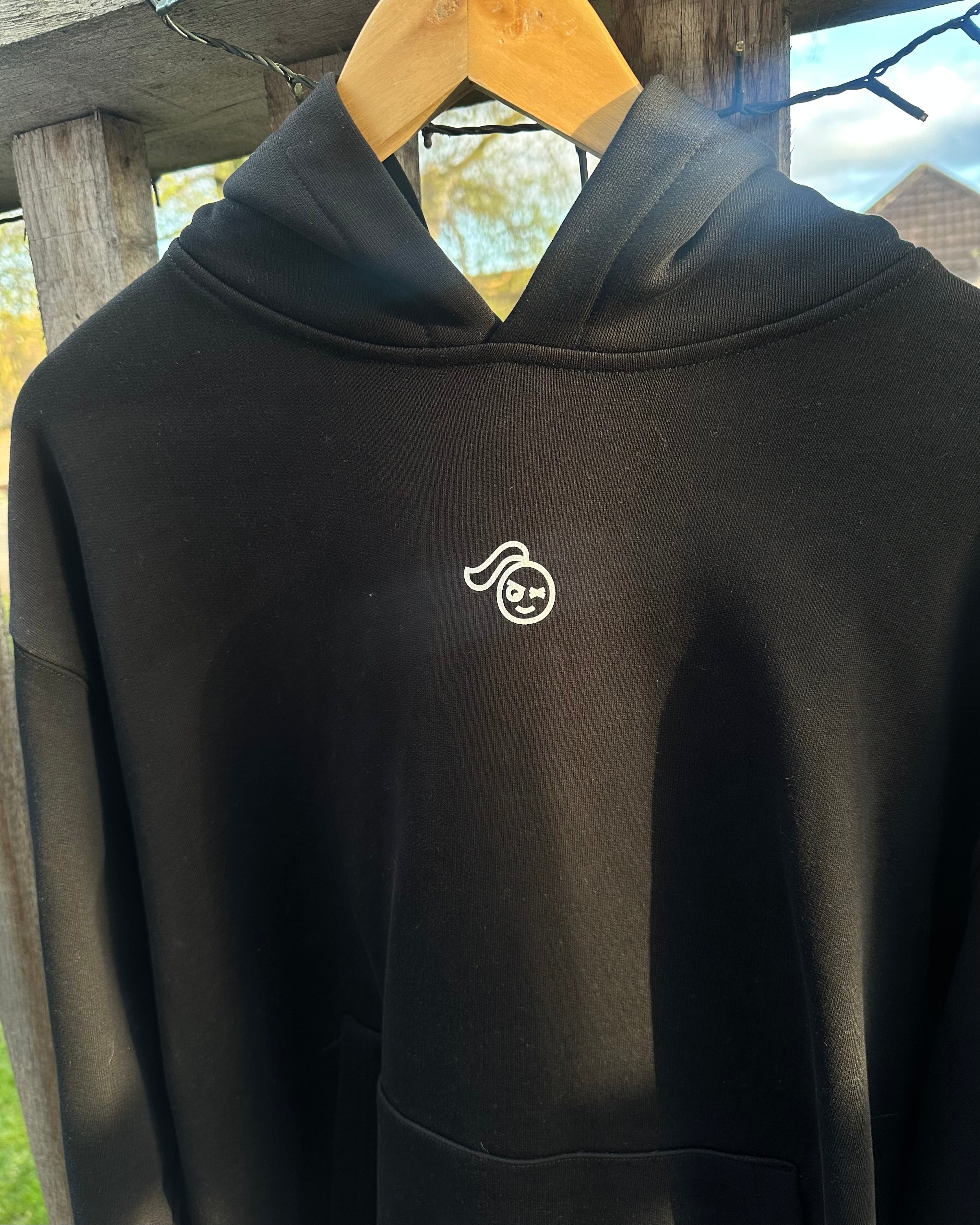 Sample Sale- Super Heavy Black Logo Hoodie Medium
