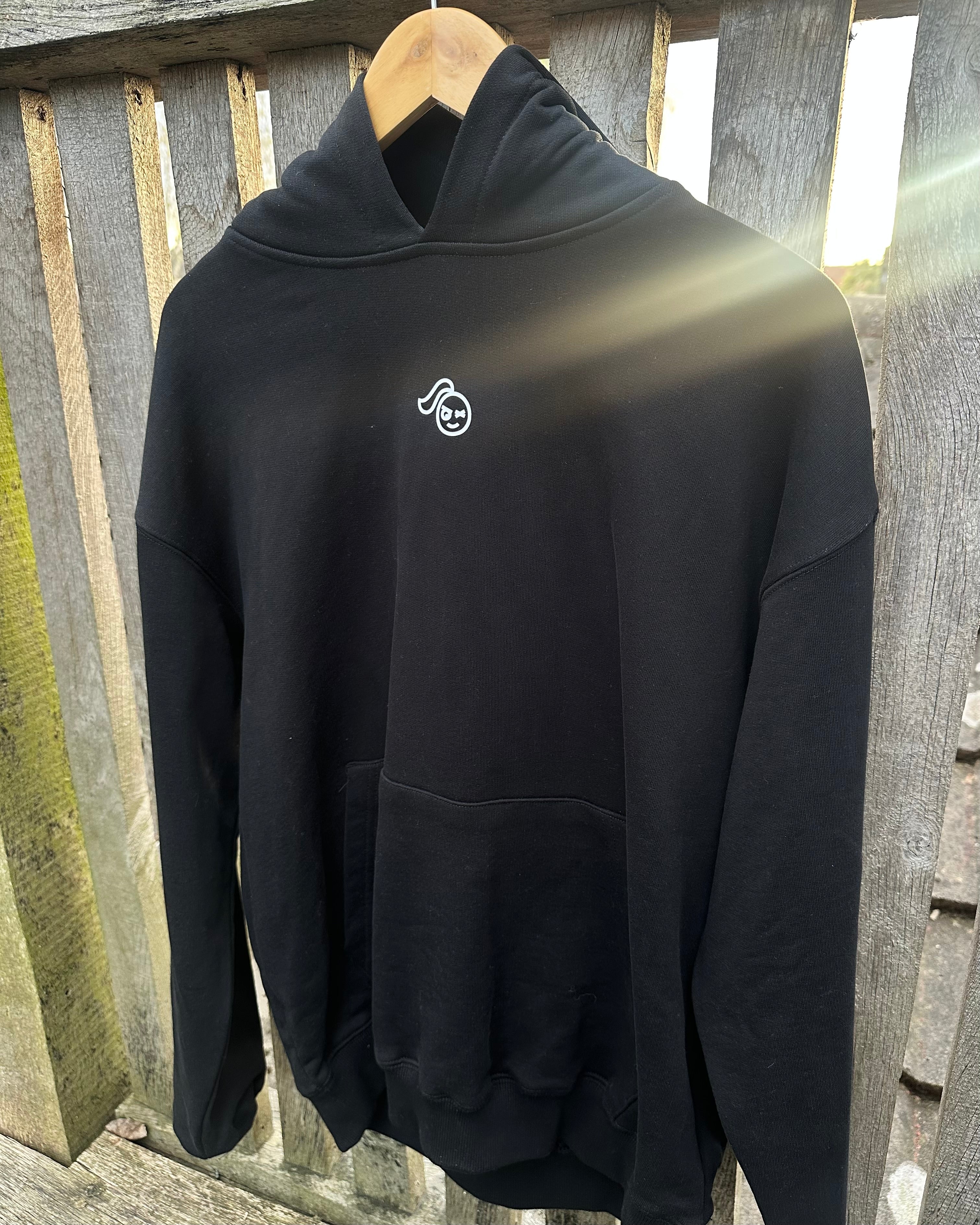 Sample Sale- Super Heavy Black Logo Hoodie Medium