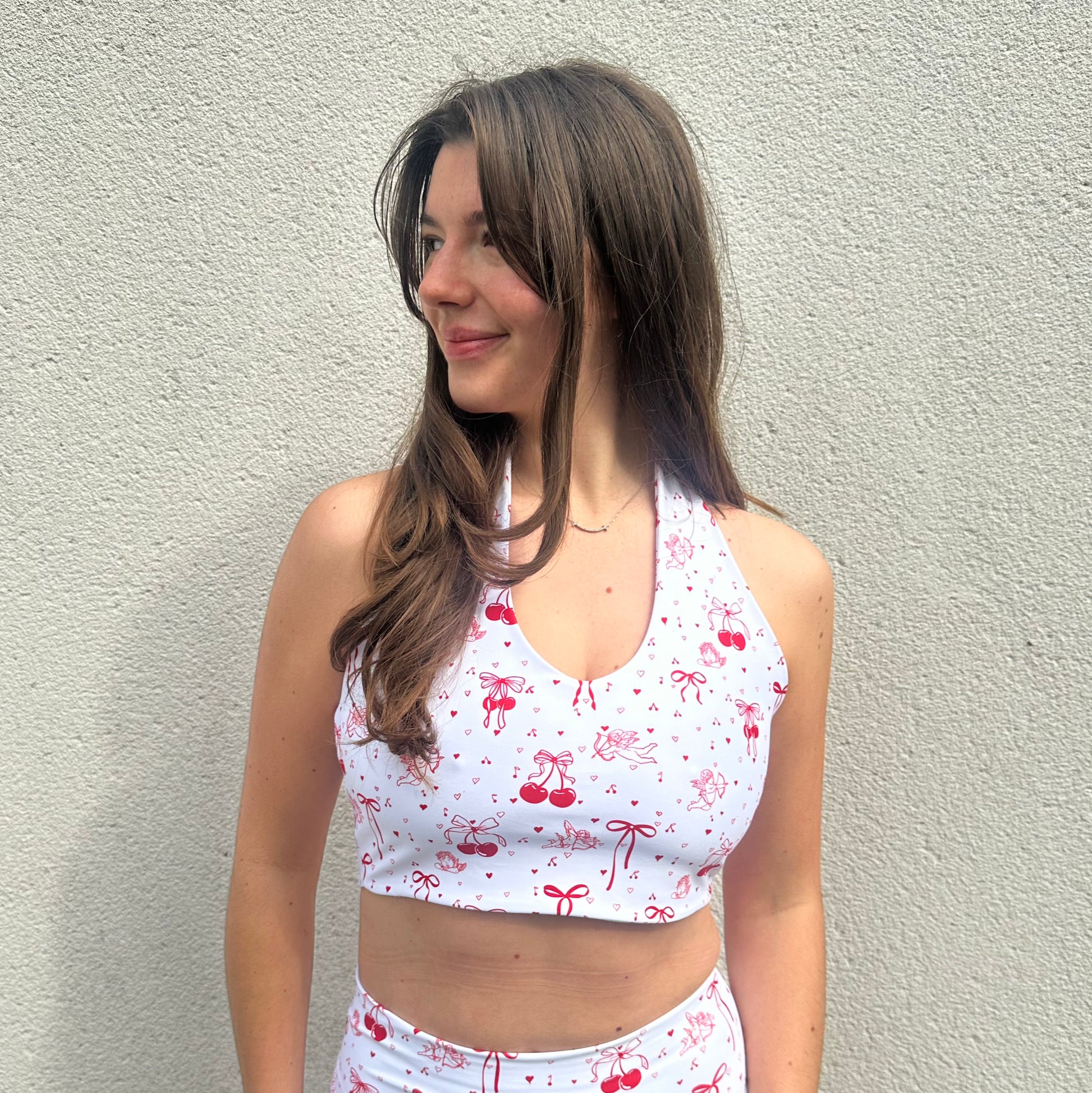 Cherries and Cherubs V-Neck Halter Top