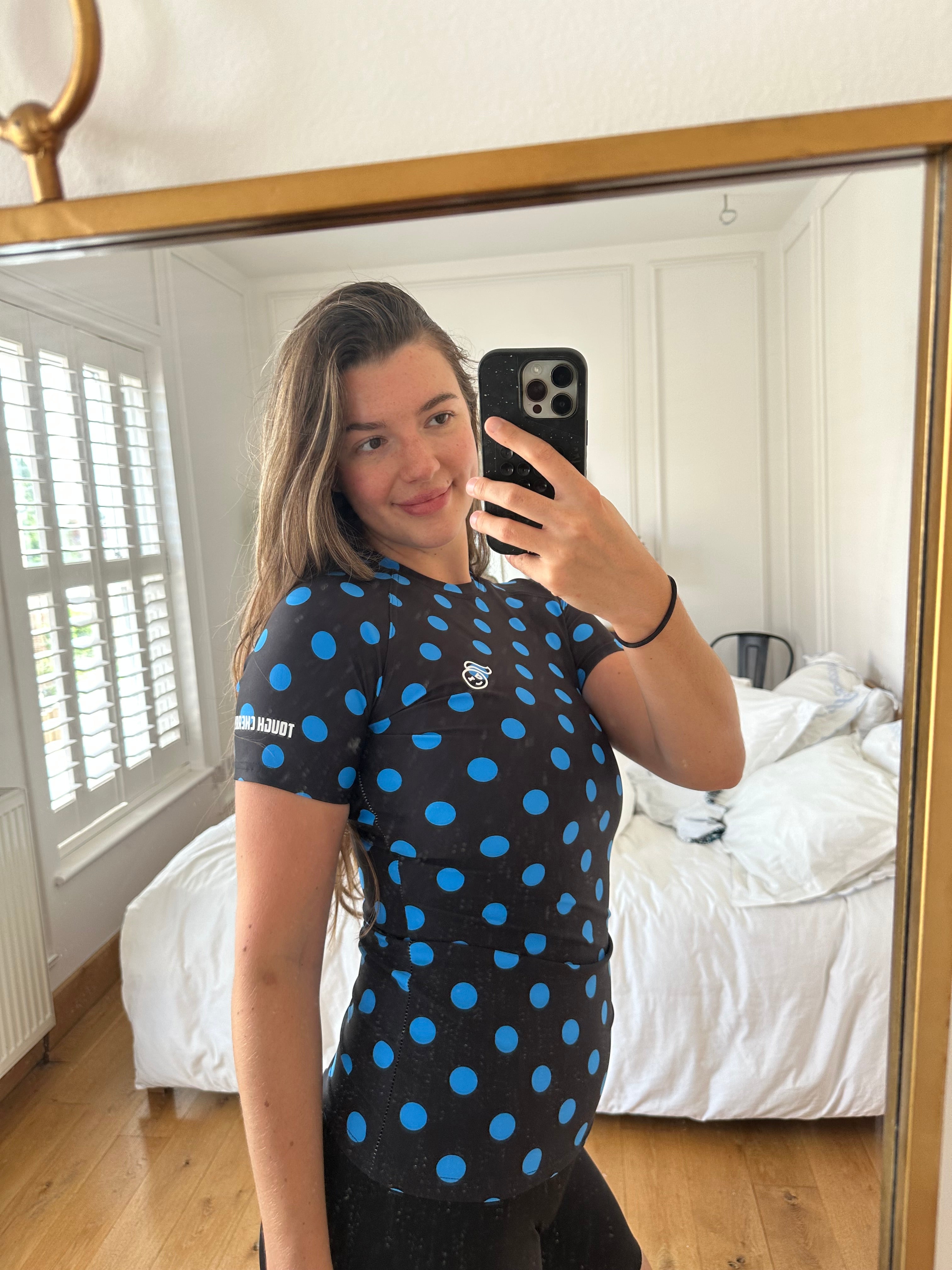 Cobalt Polka Dot TOUGHEST Short Sleeve Rash Guard