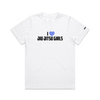 Tough cherry White oversized t-shirt with 'I love Jiu Jitsu Girls' text on a white background