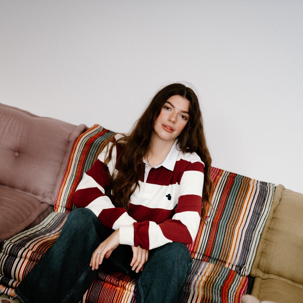 Striped Rugby Jersey- Milk/ Burgundy PREORDER