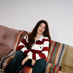 Striped Rugby Jersey- Milk/ Burgundy PREORDER