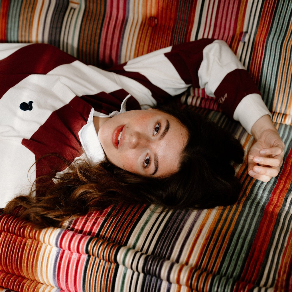 Striped Rugby Jersey- Milk/ Burgundy PREORDER