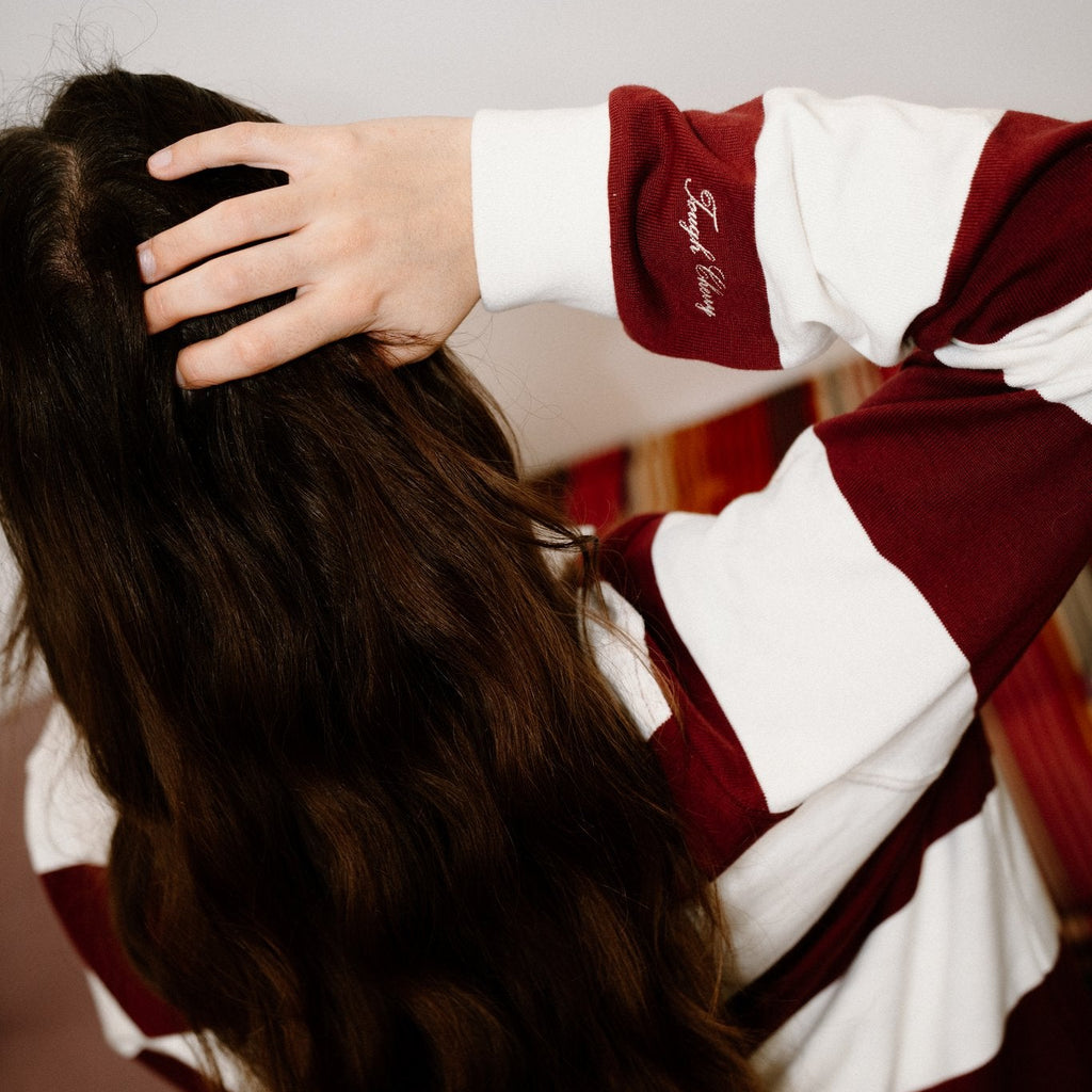 Striped Rugby Jersey- Milk/ Burgundy PREORDER