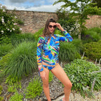 Tough Cherry Tropical Flora Midnight design Rash Guard front full length