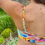 Tough Cherry Tropical Flora turquoise design braided bikini top back
