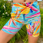 Tough Cherry Tropical Flora turquoise design shorts front