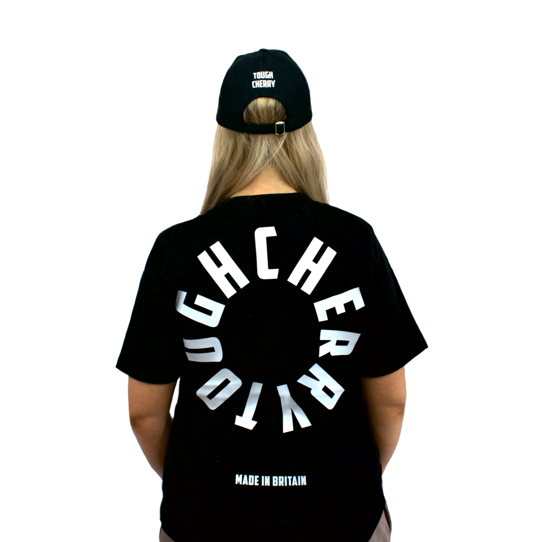 unisex oversized tshirt with large logo details in black, back view