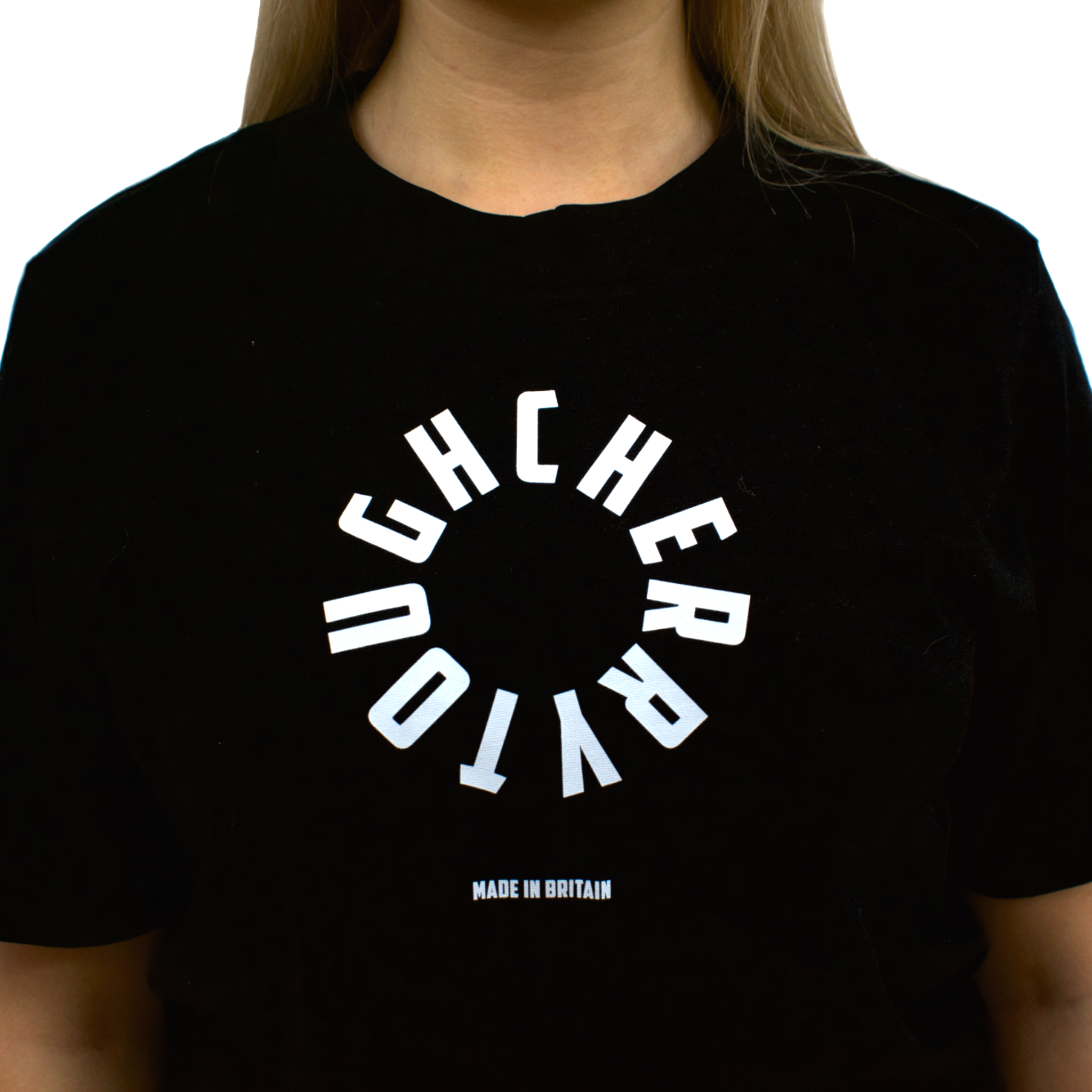 unisex oversized tshirt with large logo details in black, front view