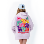Women's and kids pink oversized hoodie with flower pattern, back view